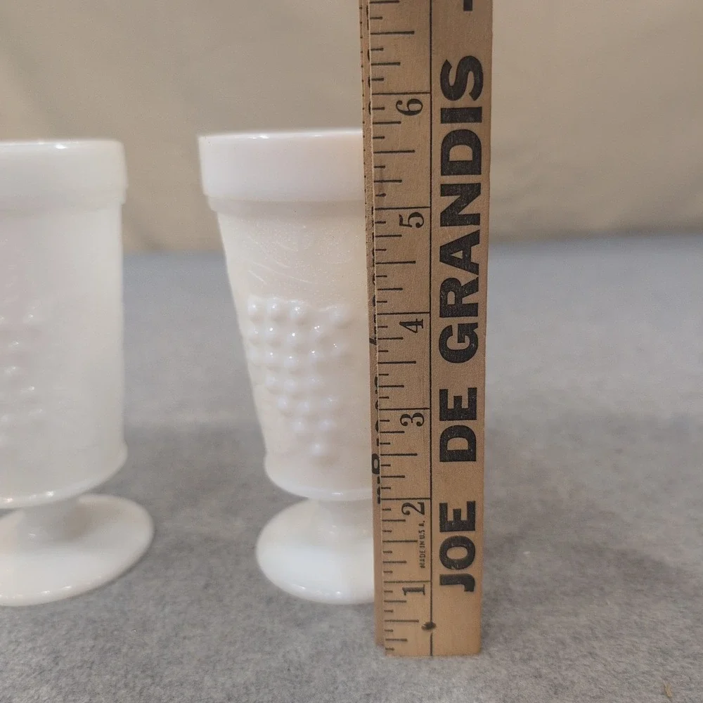 Vintage Milk Glass Harvest Grape Footed Juice Tumblers White Set of 2 - Picture 4 of 6